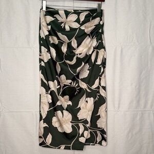 Mango Dark Green Floral Midi Skirt